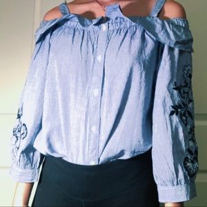 Loft Buttoned Blouse w/ Sleeve Embroidery